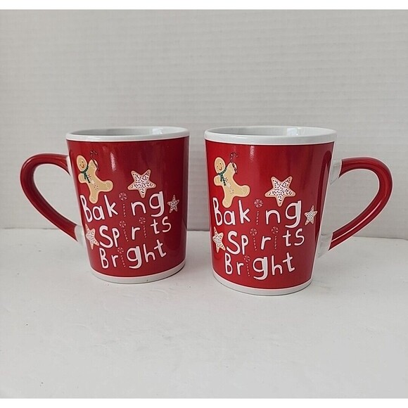 Royal Norfolk Other - Royal Norfolk Christmas Coffee Mugs Baking Spirits Bright 8" Holiday Gingerbread